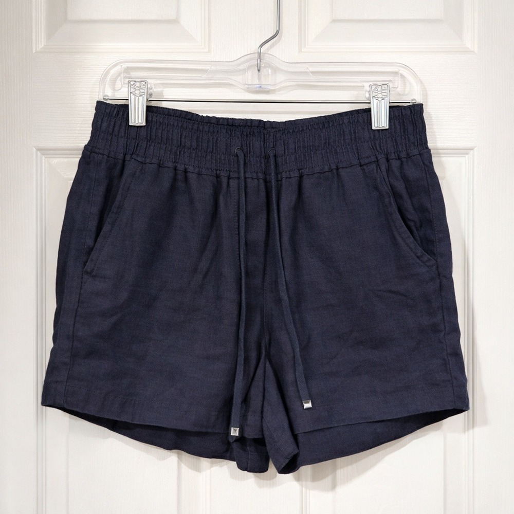 J.Crew Navy Blue 100% Linen Herringbone Pull-On Drawstring Shorts Small